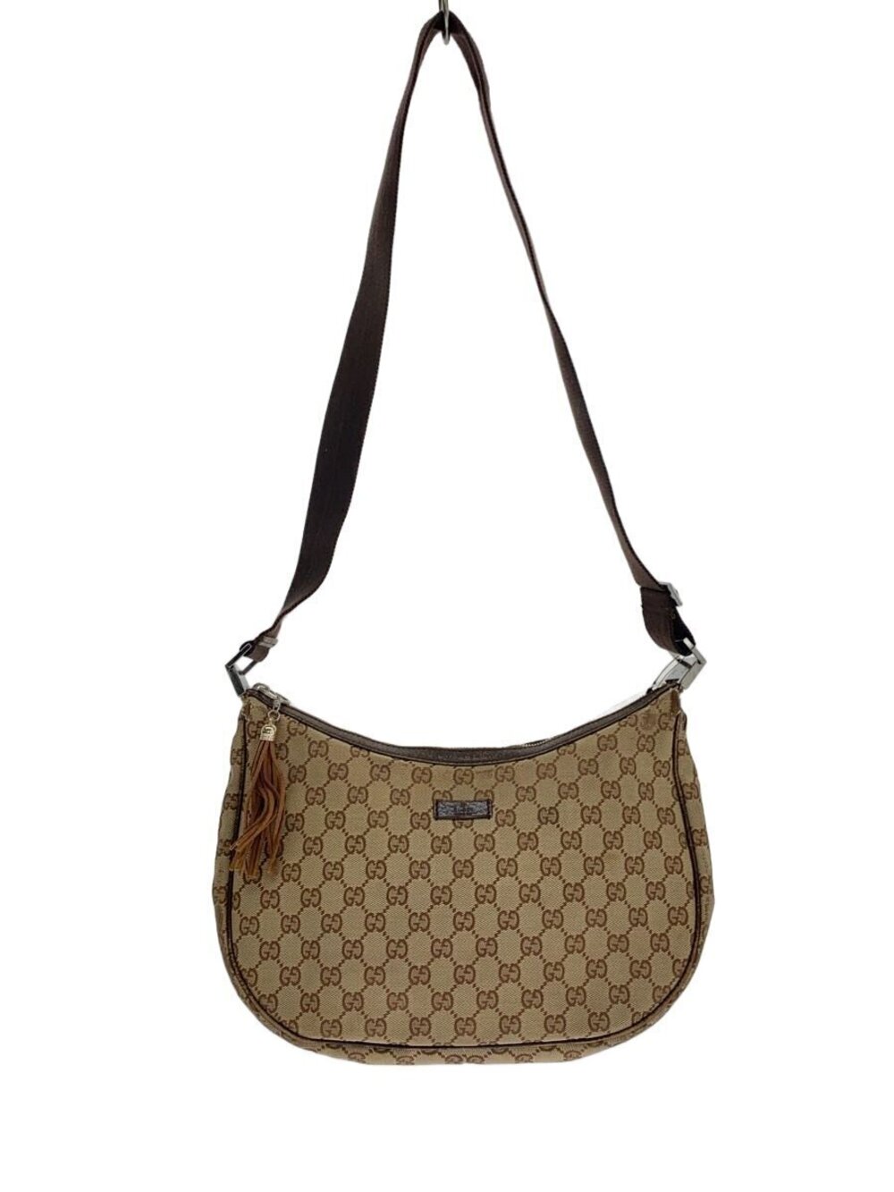 Gucci GG Canvas Saddle Half Moon Shoulder Bag brown monogram tassel